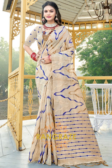 Blue Pure Cotton Ivory Cream Saree