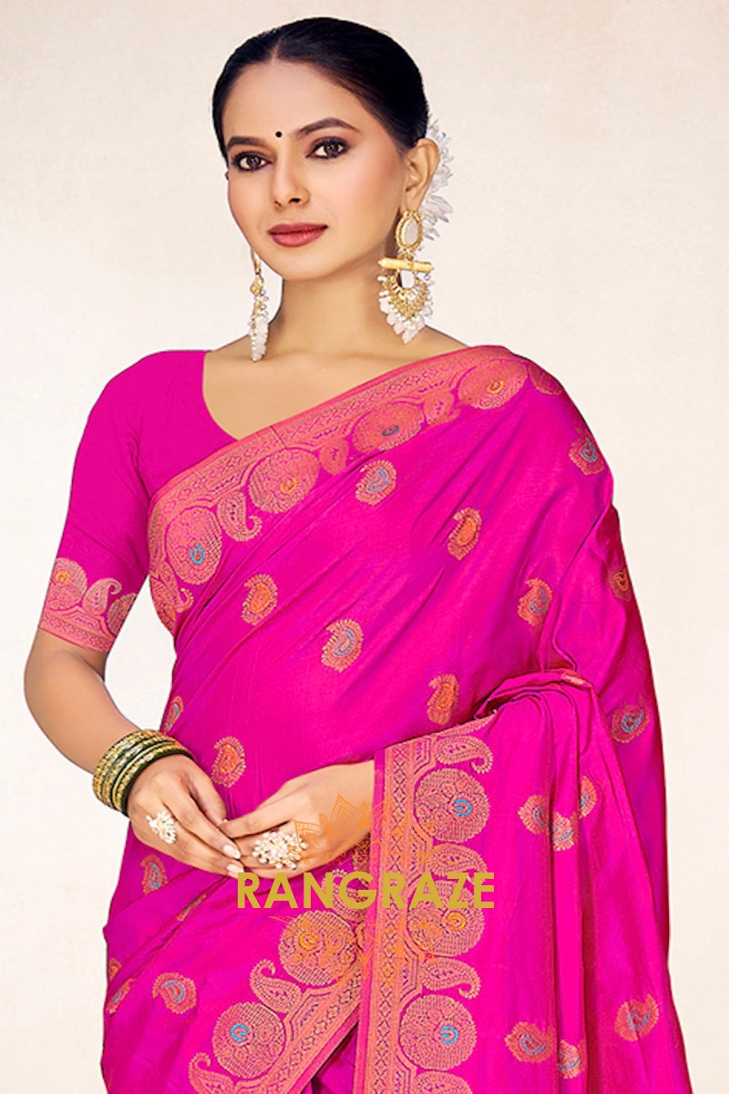 Mystic Magenta Banarasi Silk Saree With Golden Pallu