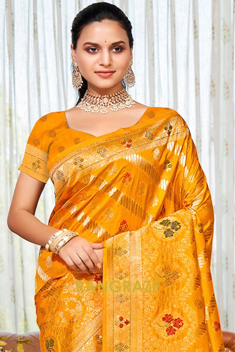 Yellow Heavy Zari Work Banarasi Silk Saree