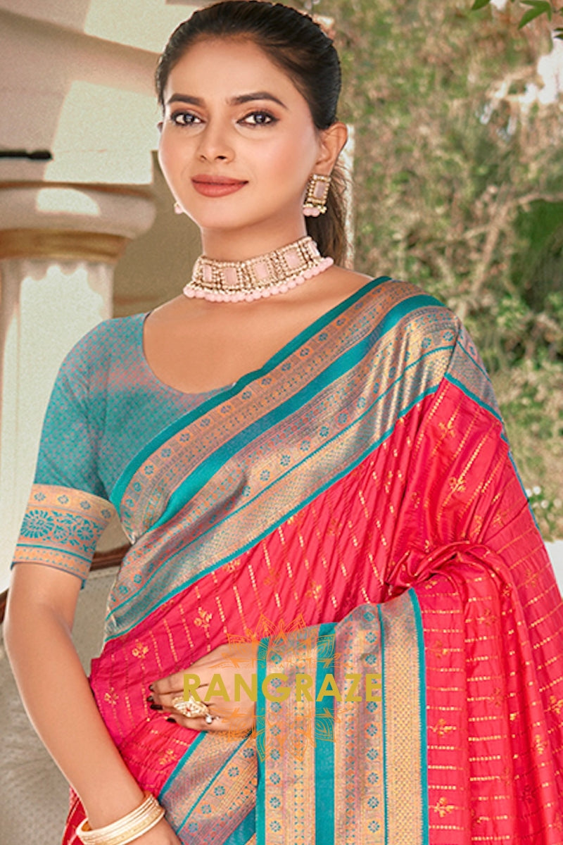 Ethereal Magenta Zari Work Banarasi Silk Saree