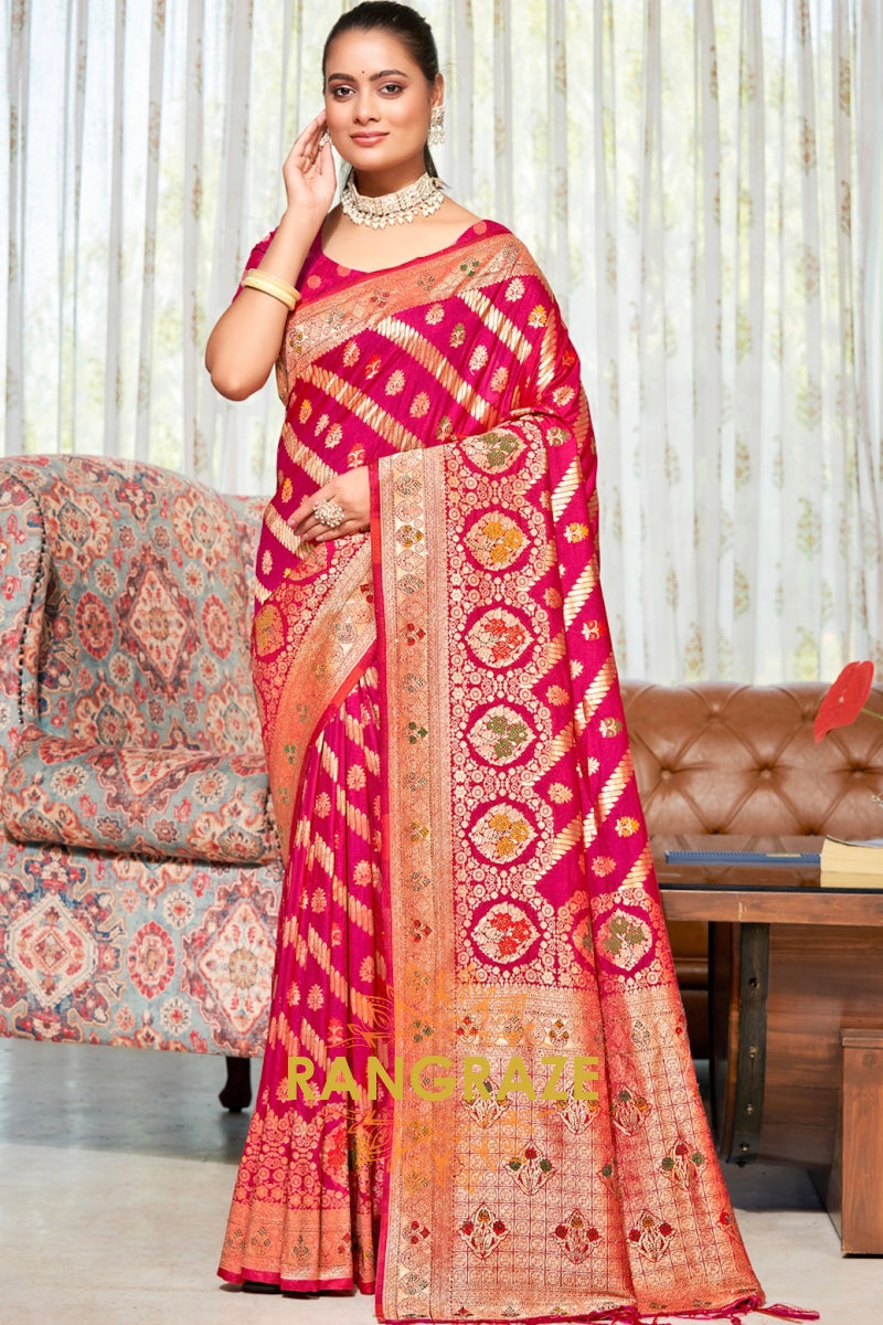 Pink Heavy Zari Work Banarasi Silk Saree