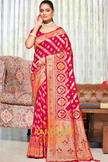 Pink Heavy Zari Work Banarasi Silk Saree