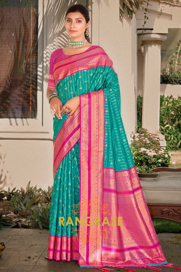 Azure Blue Ethereal Zari Work Banarasi Silk Saree