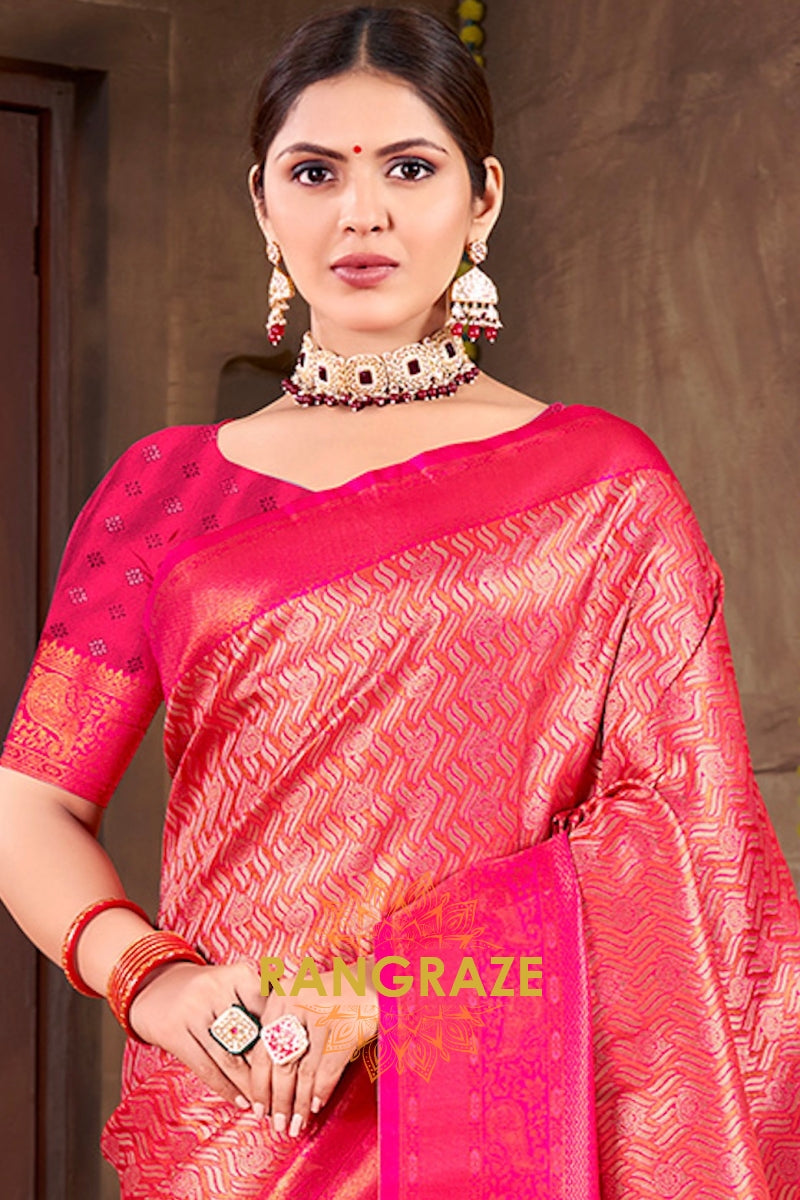 Radiant Magenta Banarasi Silk Saree With Woven Zari Work