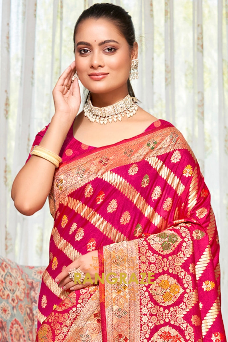 Pink Heavy Zari Work Banarasi Silk Saree