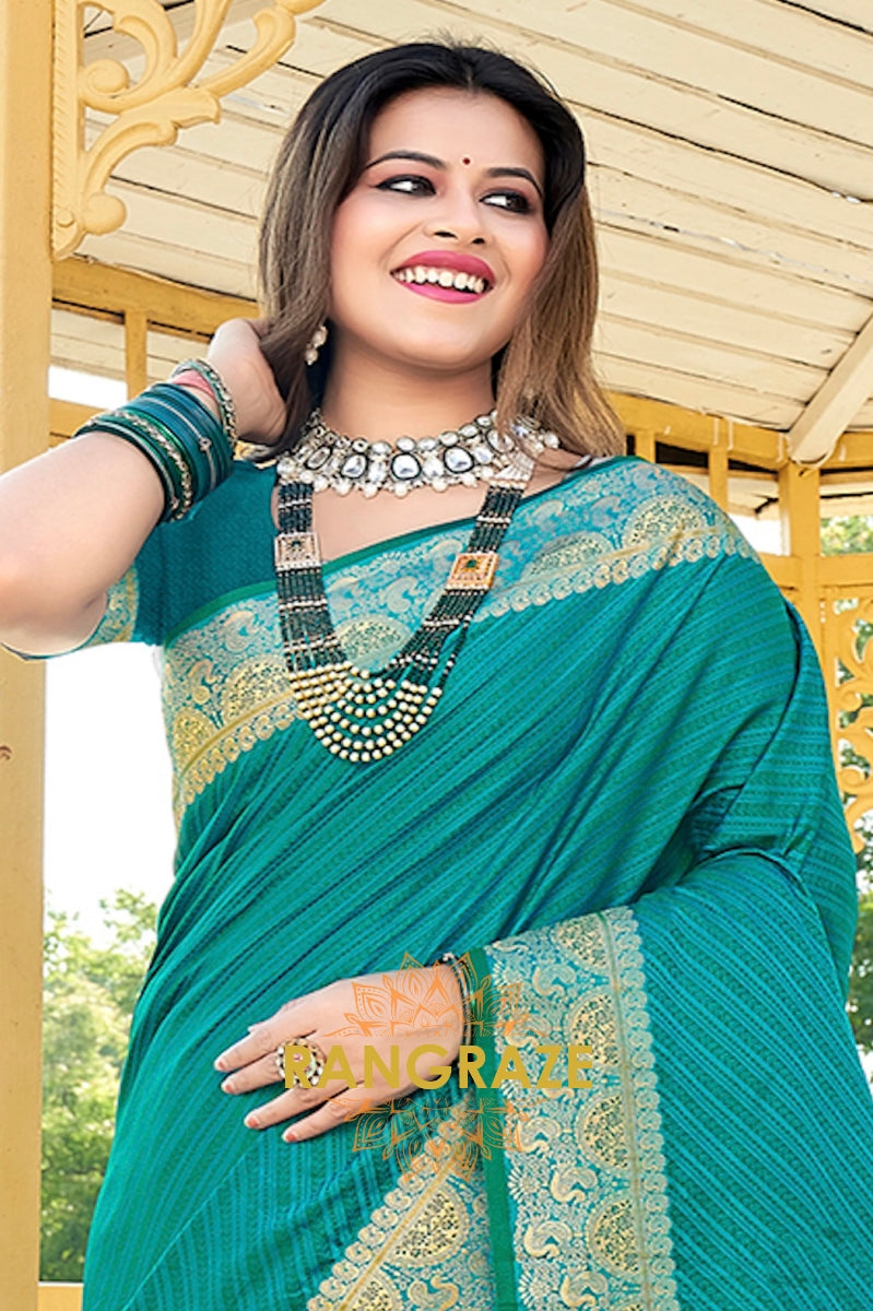 Turquoise Blue Golden Zari Banarasi Silk Saree With Matching Blouse