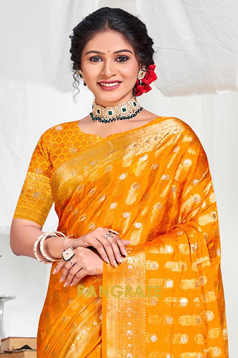 Royal Yellow Banarasi Silk Saree With Golden Zari Buta Work