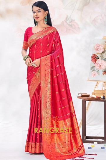 Bridal Red Intricate Zari Work Banarasi Silk Saree