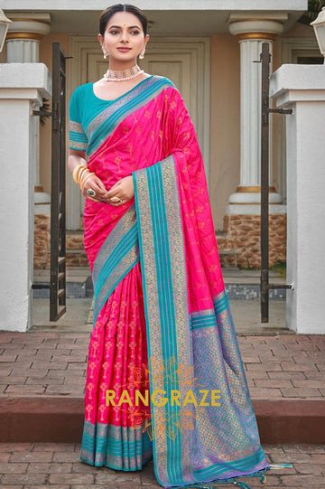 Opulent Magenta Banarasi Silk Saree With Pallu Matching Blouse