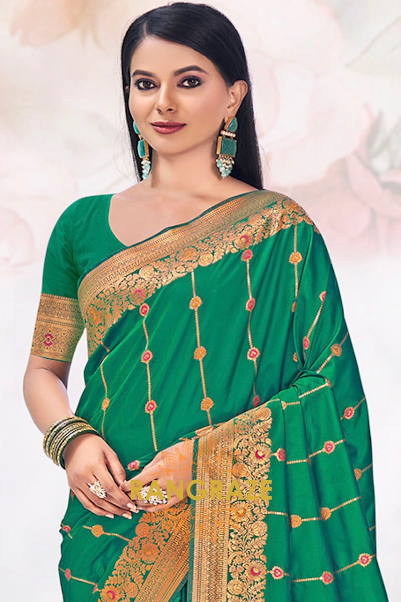 Rich Green Intricate Zari Work Banarasi Silk Saree