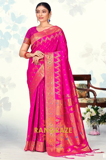 Regal Magenta Banarasi Silk Saree With Matching Blouse