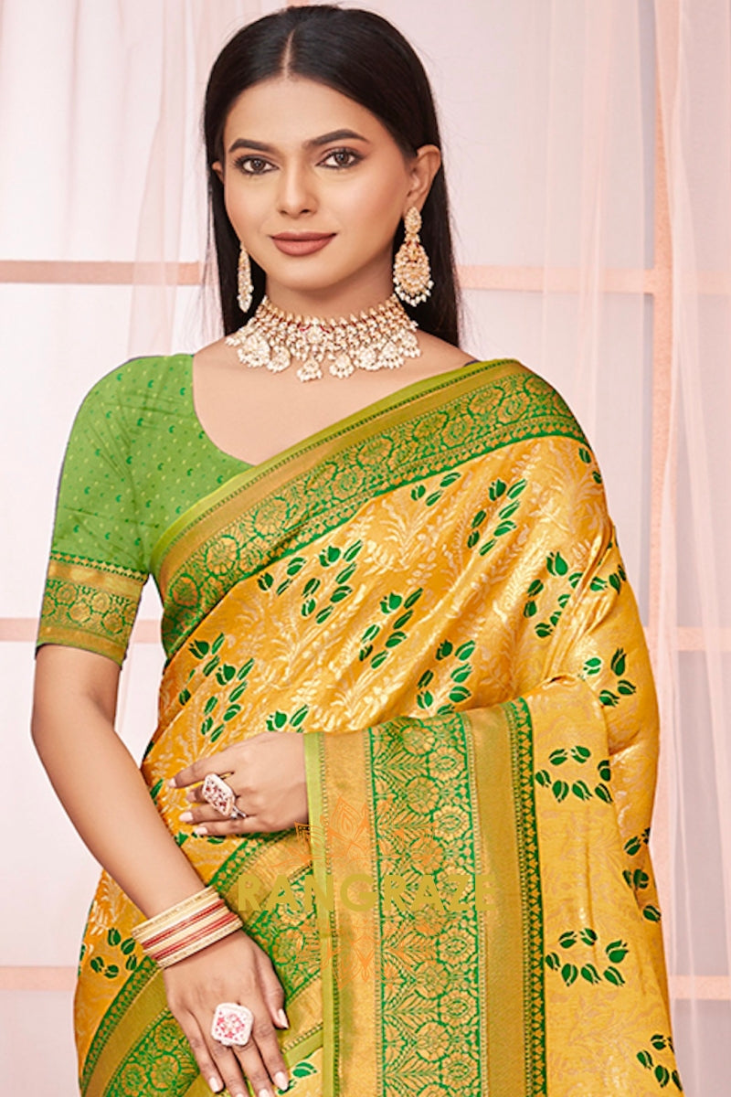 Royal Mustard Yellow Banarasi Silk Saree With Woven Zari Work