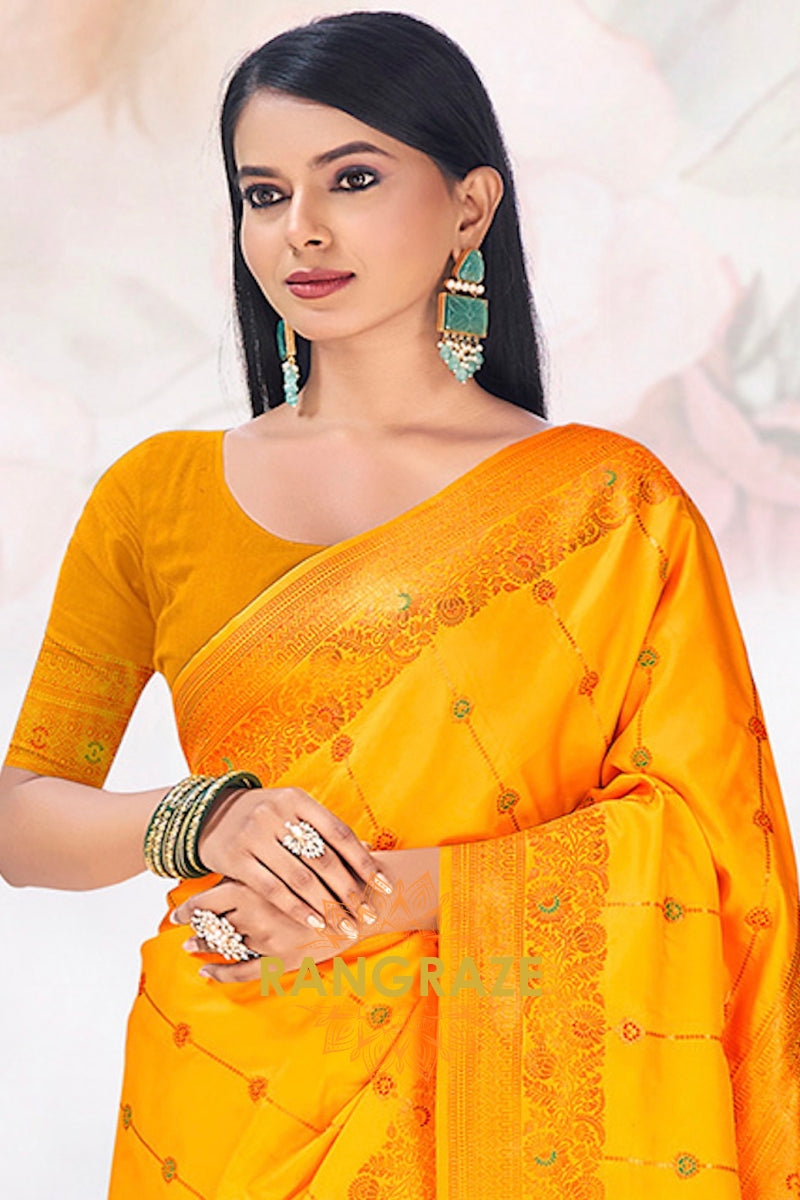 Royal Yellow Intricate Zari Work Banarasi Silk Saree