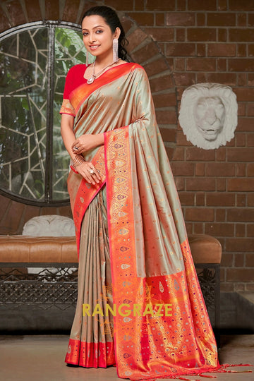 Majestic Grey Banarasi Silk Saree With Pallu Matching Blouse