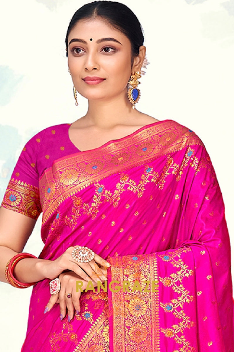 Regal Magenta Banarasi Silk Saree With Matching Blouse