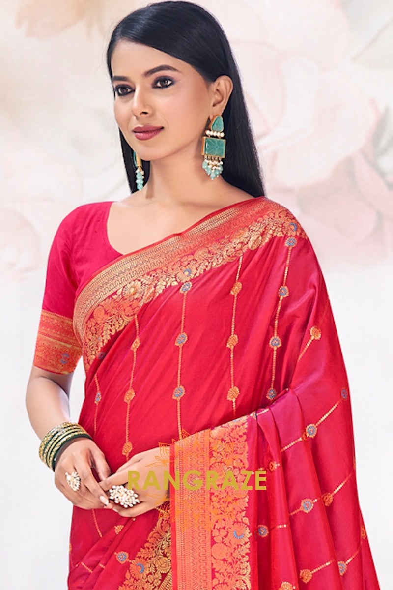 Bridal Red Intricate Zari Work Banarasi Silk Saree