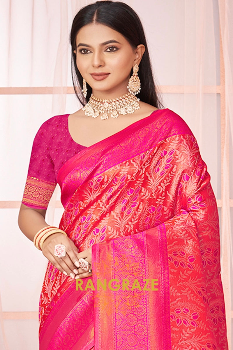 Royal Magenta Pink Banarasi Silk Saree With Woven Zari Work