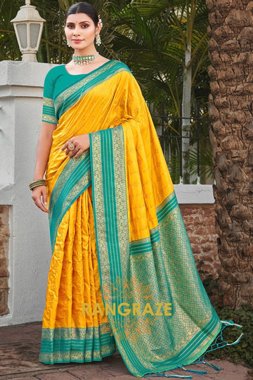 Opulent Yellow Banarasi Silk Saree With Pallu Matching Blouse