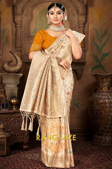 Golden Blouse Banarasi Silk Beige Golden Saree