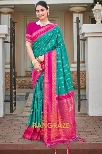 Opulent Teal Green Banarasi Silk Saree With Pallu Matching Blouse