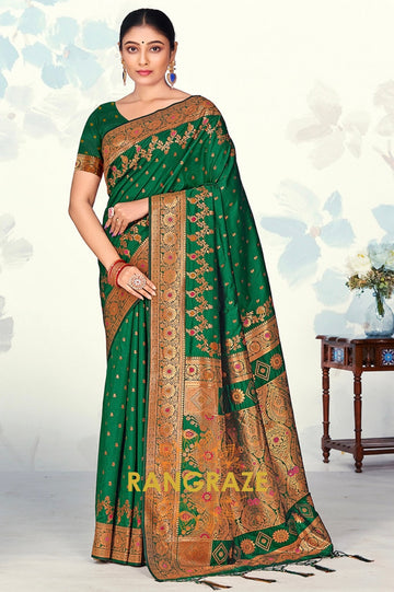 Regal Dark Golden Banarasi Silk Saree With Matching Blouse