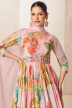 Pastel Floral Pure Chinon Printed Anarkali Suit Set