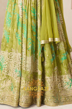 Olive Green Pure Chinon Embroidered Anarkali Suit Set