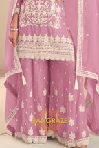 Mauve Pure Chinon Hand Embroidered Sharara Suit Set