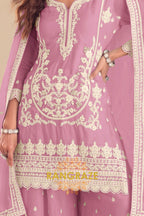 Mauve Pure Chinon Hand Embroidered Sharara Suit Set
