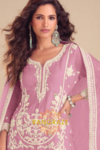Mauve Pure Chinon Hand Embroidered Sharara Suit Set
