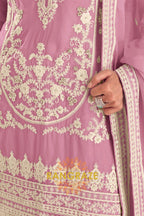 Mauve Pure Chinon Hand Embroidered Sharara Suit Set