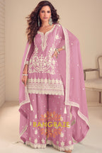 Mauve Pure Chinon Hand Embroidered Sharara Suit Set