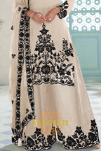 Ivory & Black Pure Chinnon Anarkali Suit Set