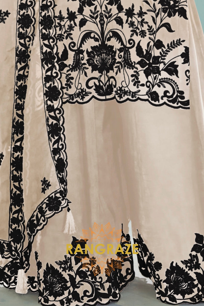Ivory & Black Pure Chinnon Anarkali Suit Set