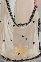 Ivory & Black Pure Chinnon Anarkali Suit Set