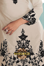 Ivory & Black Pure Chinnon Anarkali Suit Set