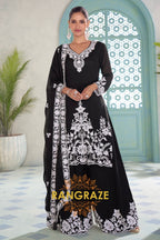 Black Pure Chinnon Embroidered Suit Set