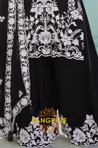 Black Pure Chinnon Embroidered Suit Set