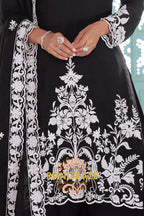 Black Pure Chinnon Embroidered Suit Set