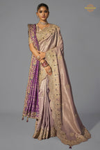 Purple Embroiderd Tanchoi Silk Saree With Dupatta