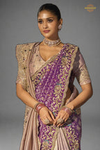 Purple Embroiderd Tanchoi Silk Saree With Dupatta