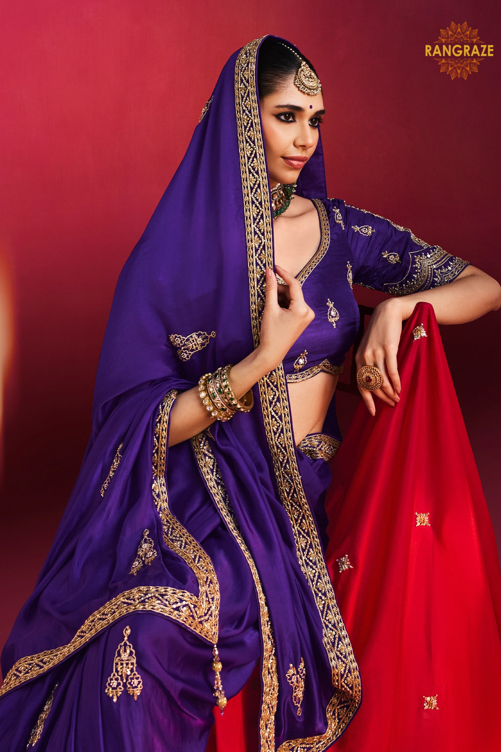 Purple Embroidered Silk Saree With Designer Border