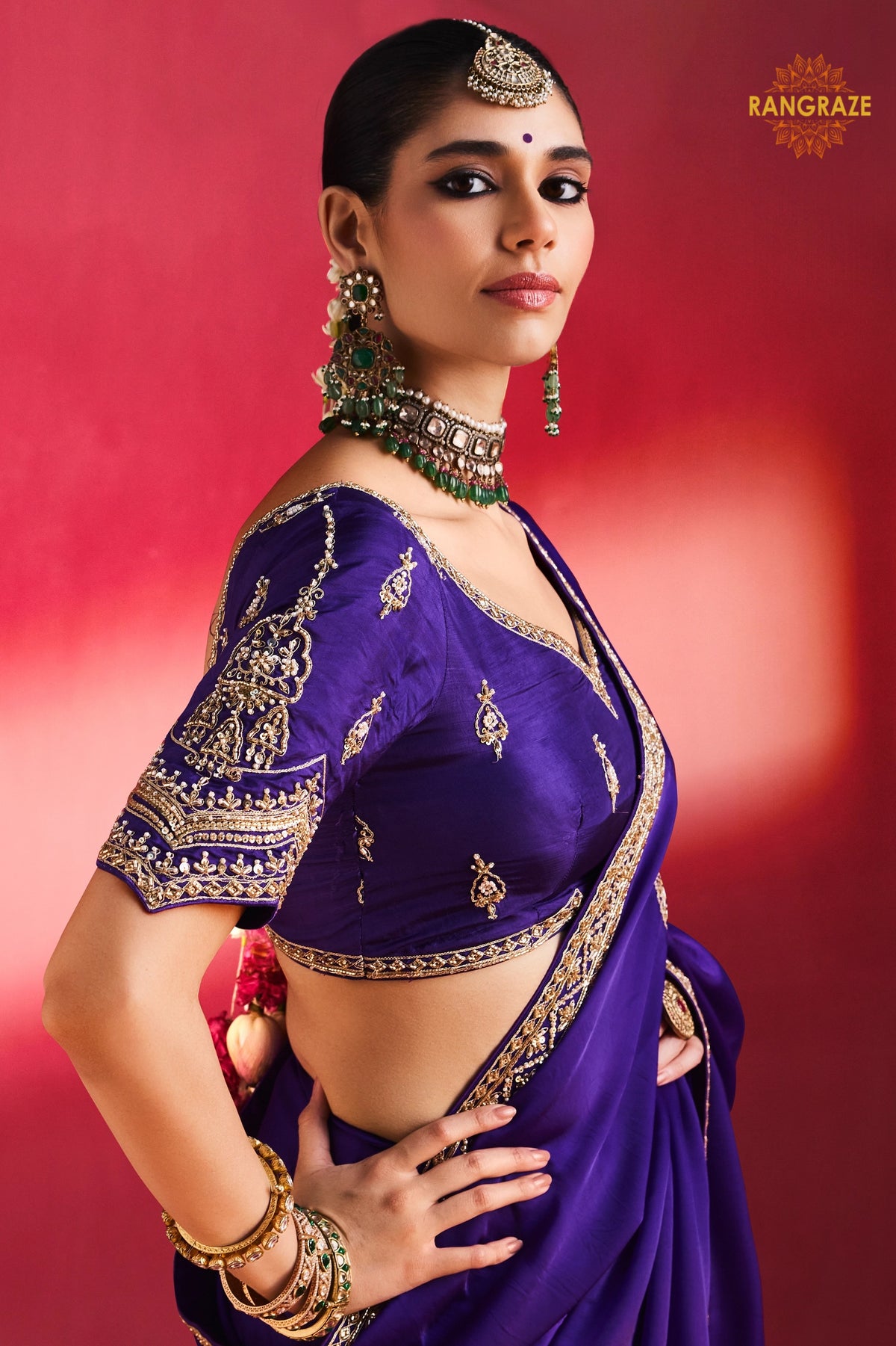 Purple Embroidered Silk Saree With Designer Border