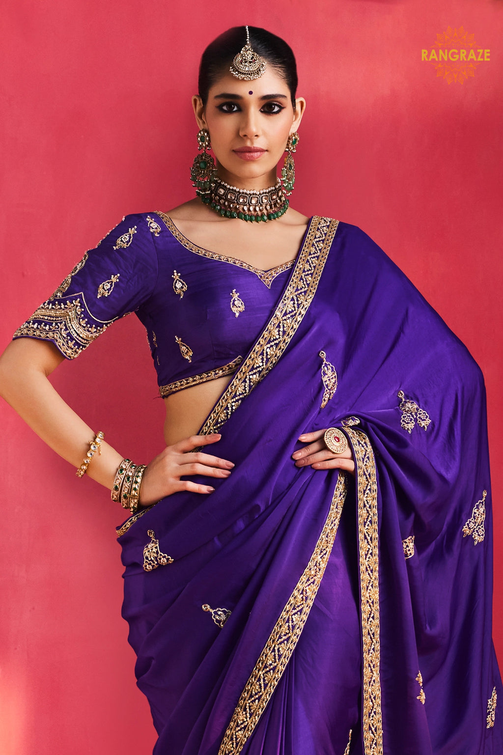 Purple Embroidered Silk Saree With Designer Border