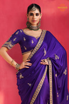 Purple Embroidered Silk Saree With Designer Border