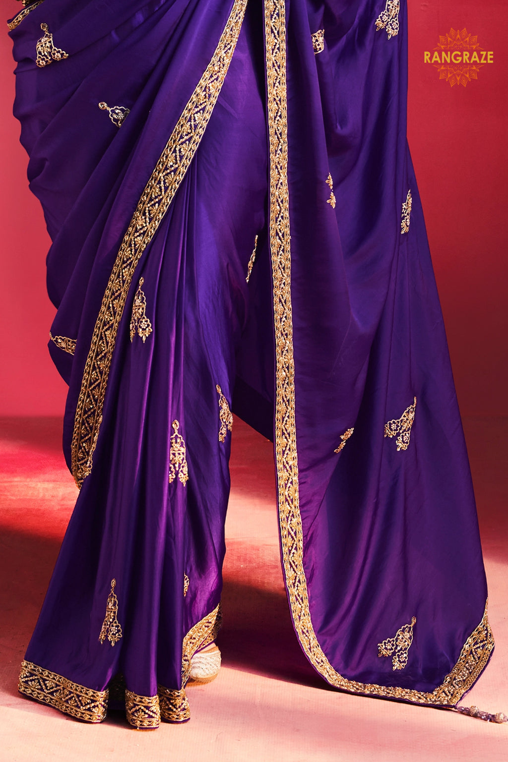 Purple Embroidered Silk Saree With Designer Border