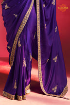 Purple Embroidered Silk Saree With Designer Border
