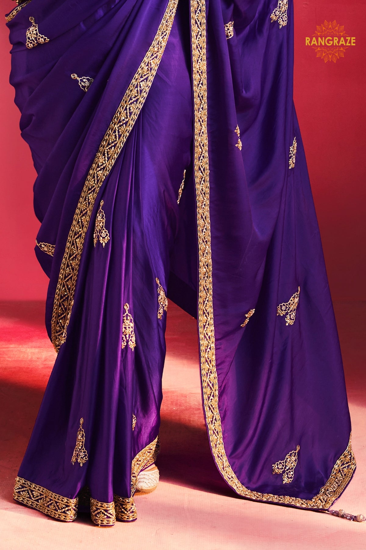 Purple Embroidered Silk Saree With Designer Border