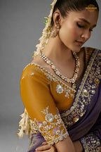 Purple Embroidered Viscose Tissue Saree