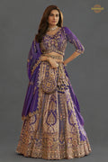 Purple Heavy Work Banarasi Silk Lehenga With Clutch